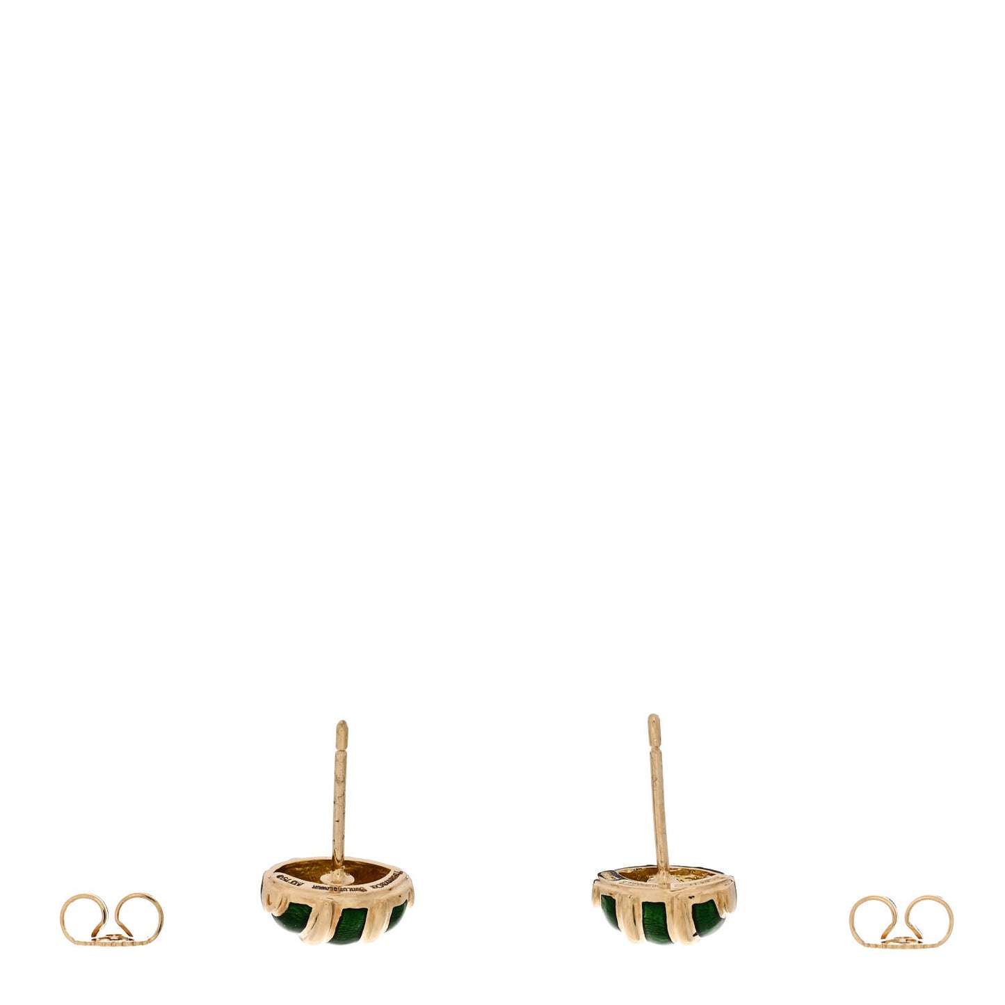 18K Yellow Gold Enamel Schlumberger Olive Stud Earrings Green