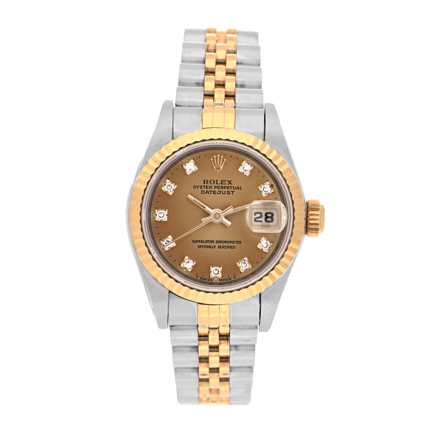 Stainless Steel 18K Yellow Gold Diamond 26mm Oyster Perpetual Datejust Watch Champagne 69173