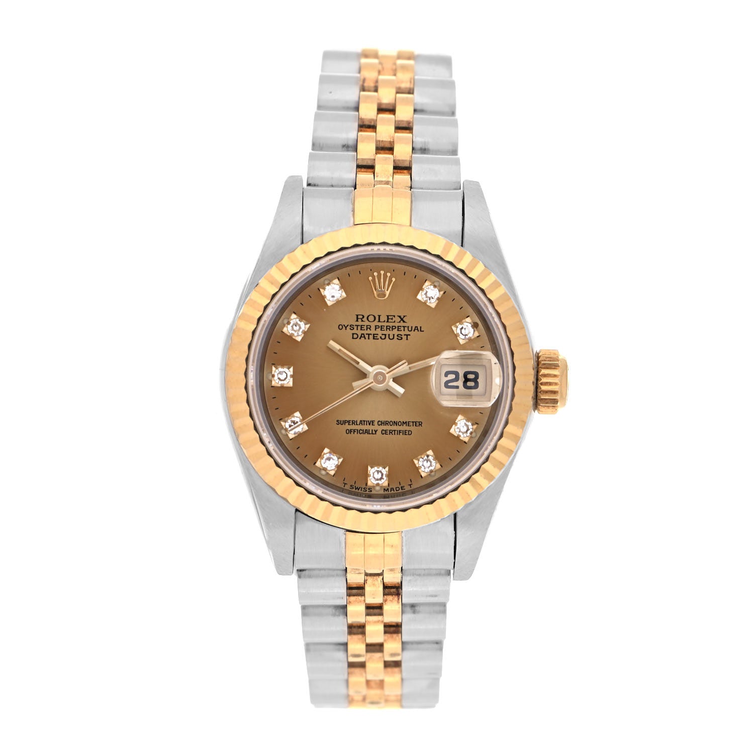 Rolex Stainless Steel 18K Yellow Gold Diamond 26mm Oyster Perpetual Datejust Watch Champagne 69173 1 of 3