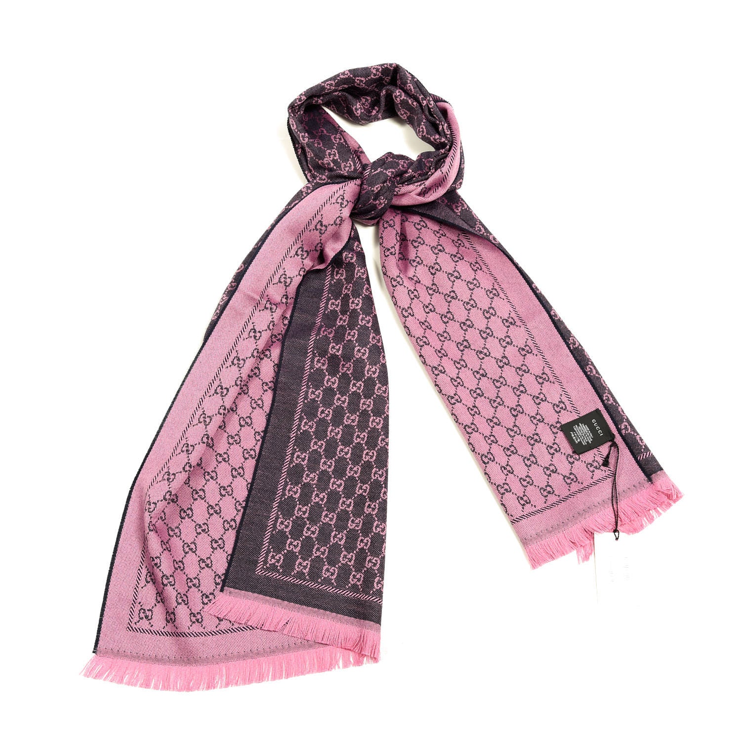 Gucci Wool GG Monogram Reversible New Sten Fringe Scarf Midnight