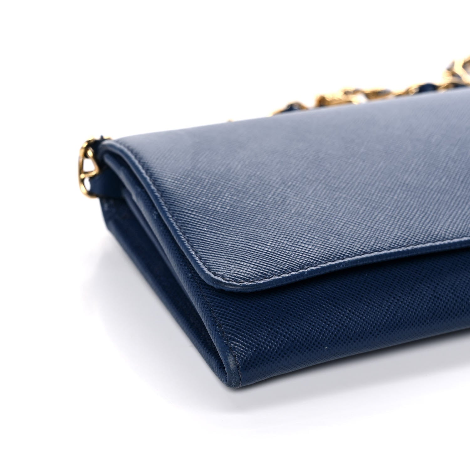 Prada Saffiano Metal Oro Chain Wallet Bleuette 8 of 11