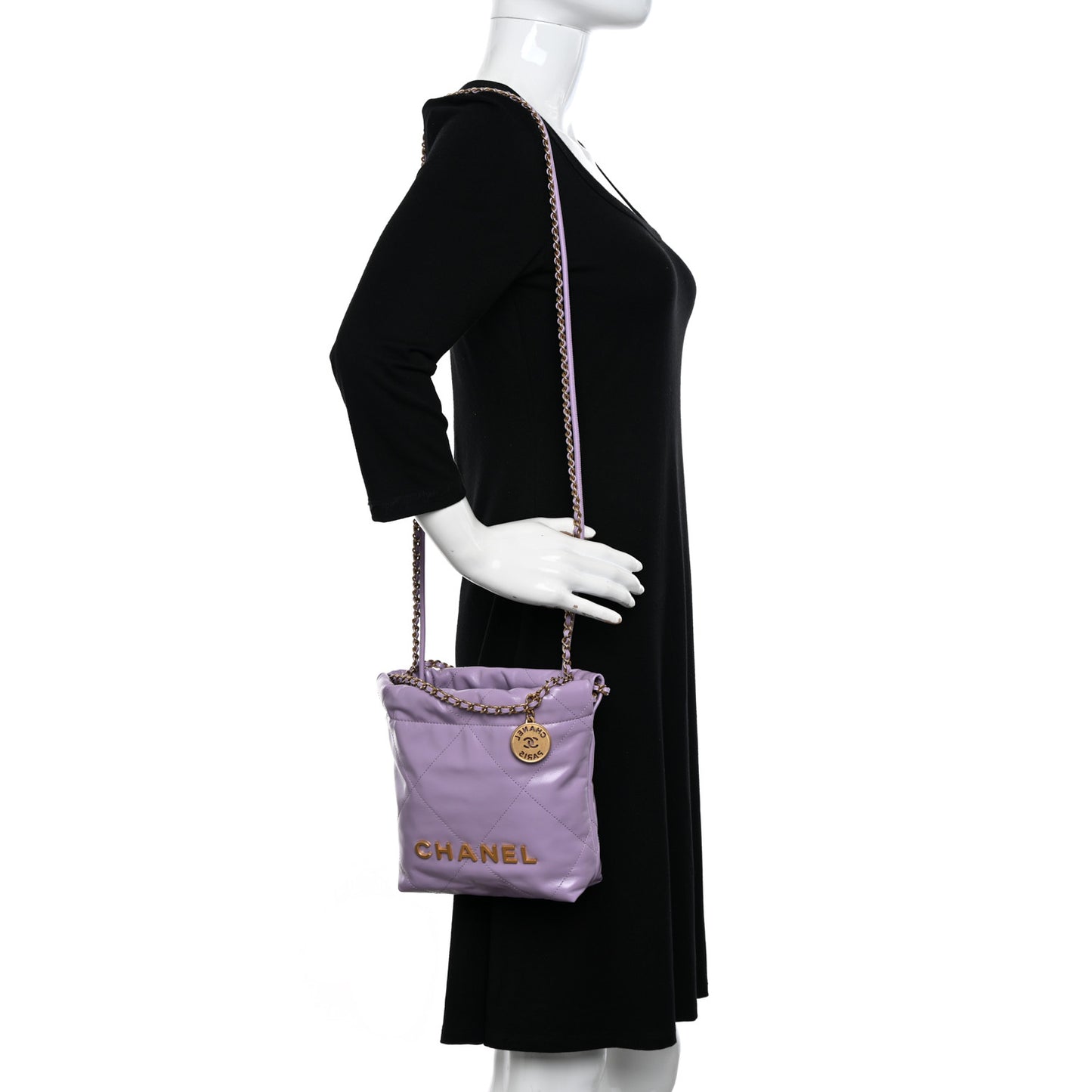 Shiny Calfskin Quilted Mini Chanel 22 Light Purple