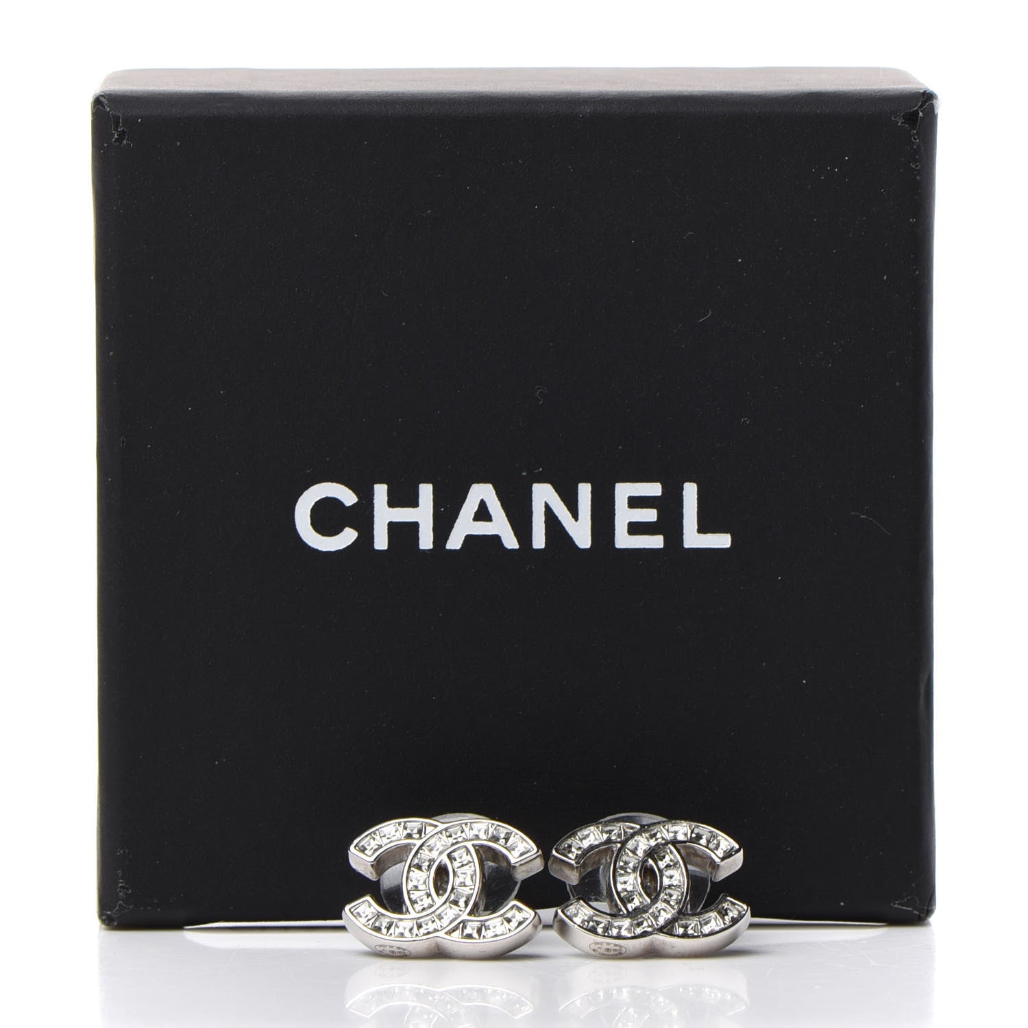 Chanel Baguette Crystal CC Earrings Silver Grey 5 of 5