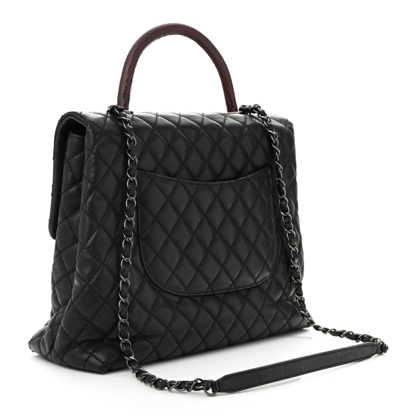Caviar Lizard Quilted Large Coco Handle Flap Grey