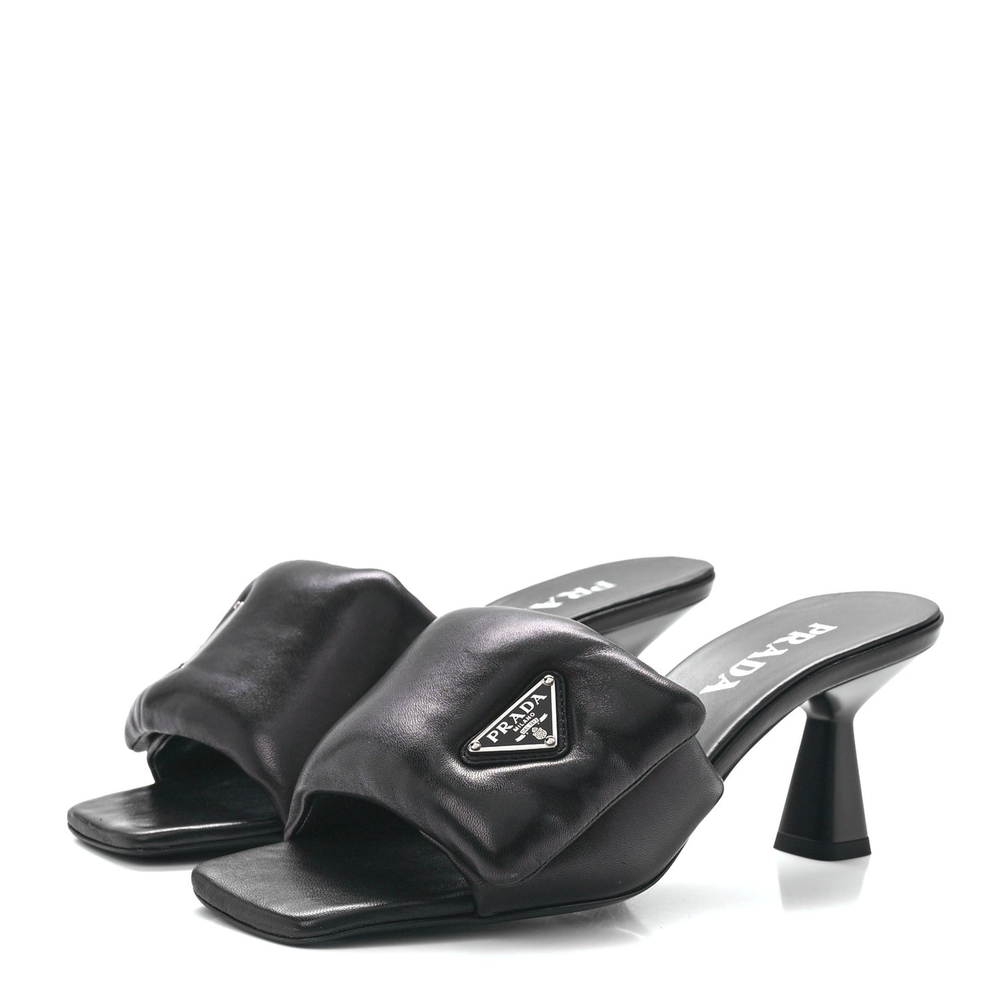 Nappa Soft Padded Metal Triangle Logo 65mm Slide Sandals 39 Black