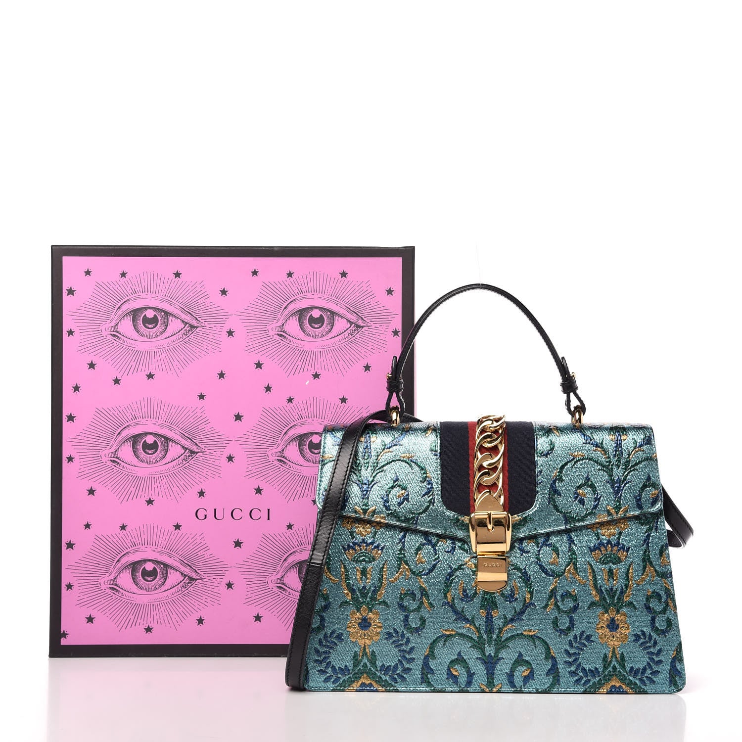 Gucci Iridescent Brocade Medium Sylvie Top Handle Bag Blue 11 of 11