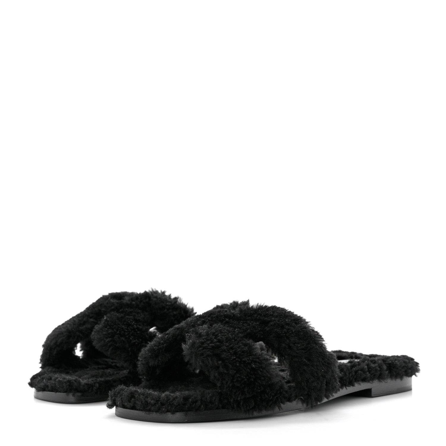 Hermes Woolskin Oran Sandals 35 Black 3 of 8