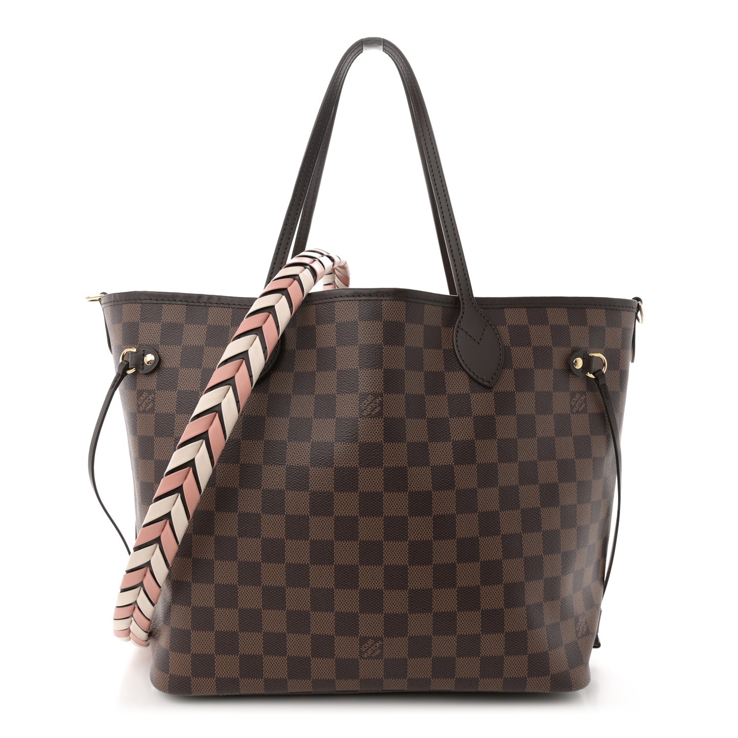 Damier Ebene Braided Neverfull MM Pink