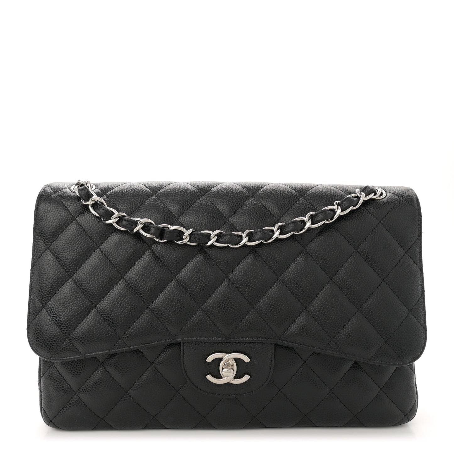 Caviar Quilted Jumbo Double Flap Black
