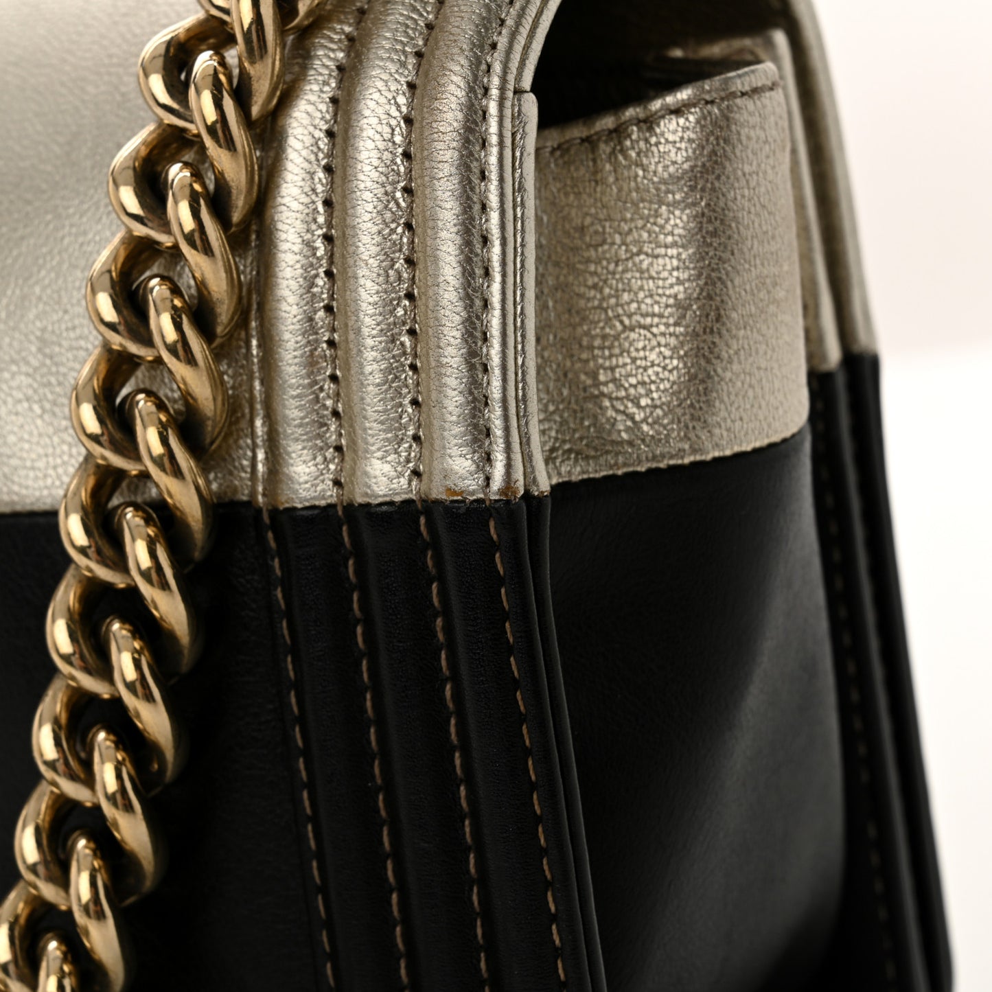 Metallic Goatskin Calfskin Medium Boy Flap Gold Black