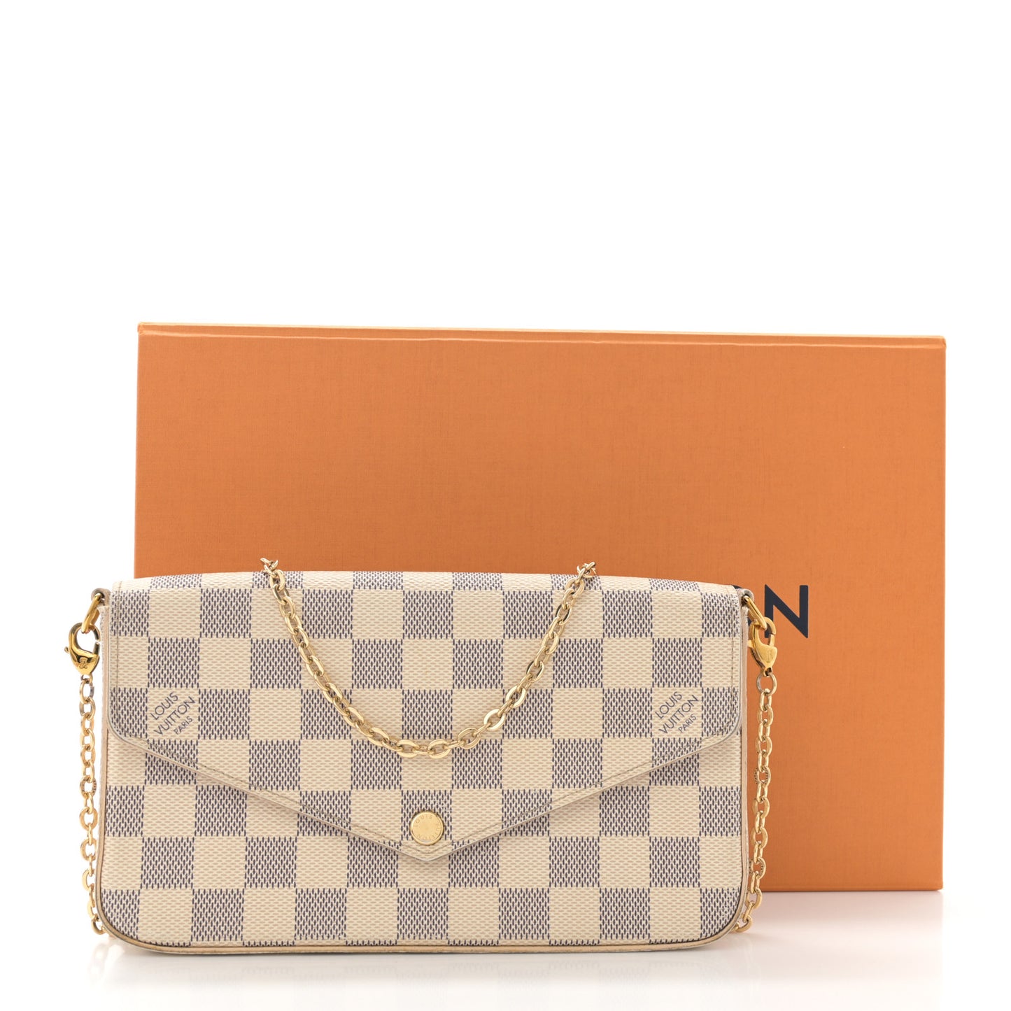 Damier Azur Pochette Felicie Chain Wallet Rose Ballerine