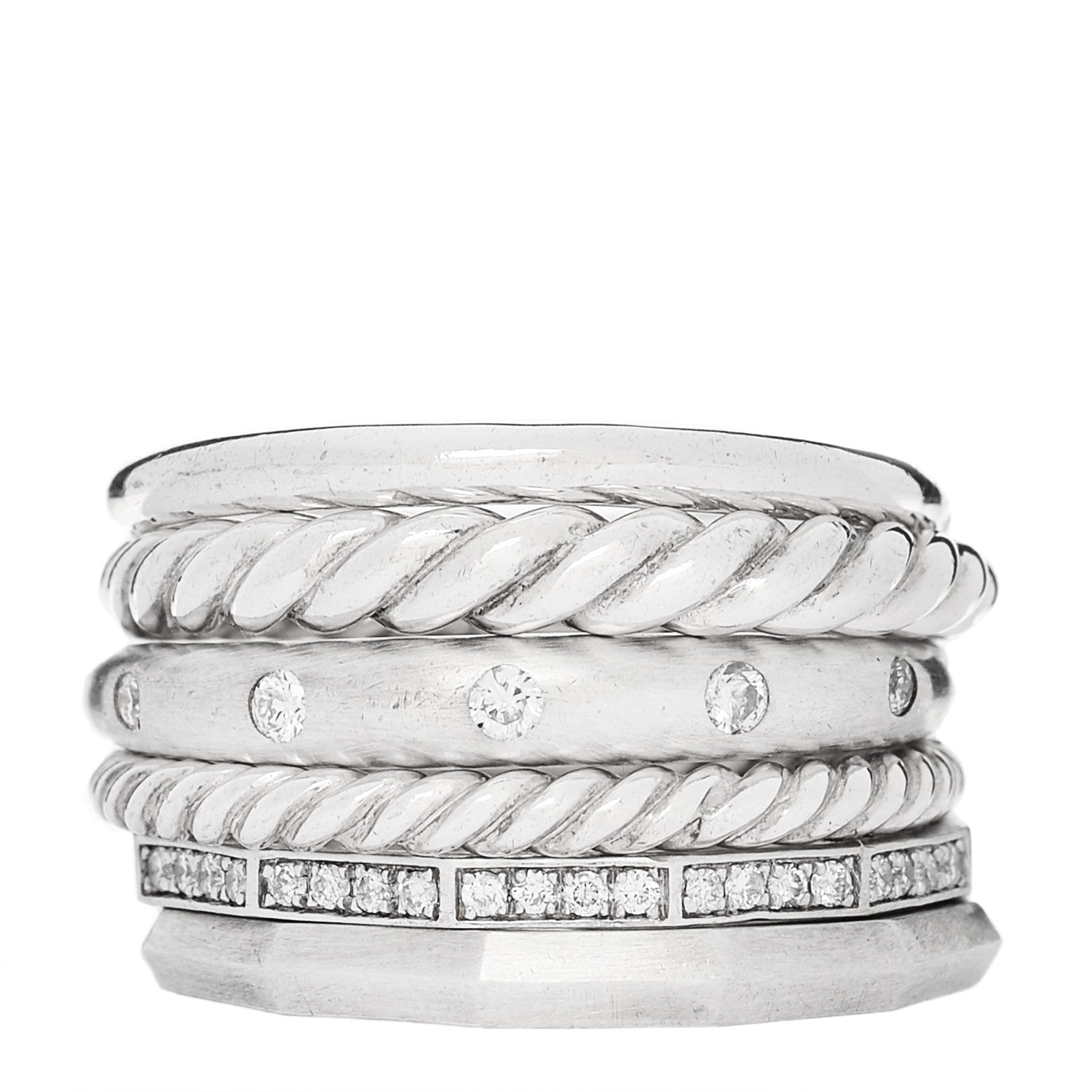David Yurman Sterling Silver Diamond 16mm Stax Wide Stacked Ring