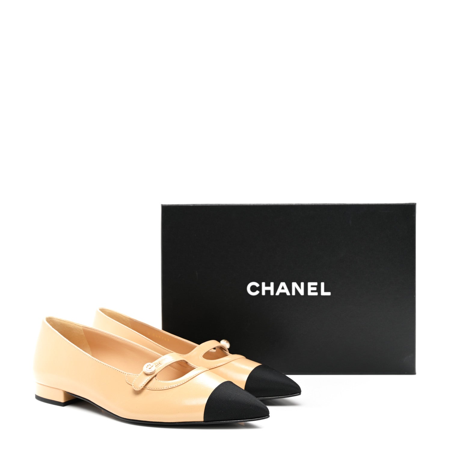 Chanel Lambskin Grosgrain Pointed Toe CC Ballet Flats 39 Beige Black 9 of 9