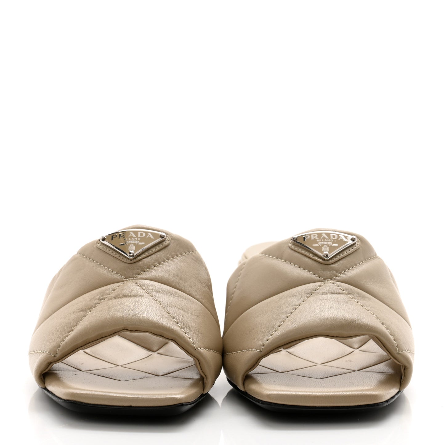 Nappa Logo Quilted Block Heel Slide Sandals 35 Desert