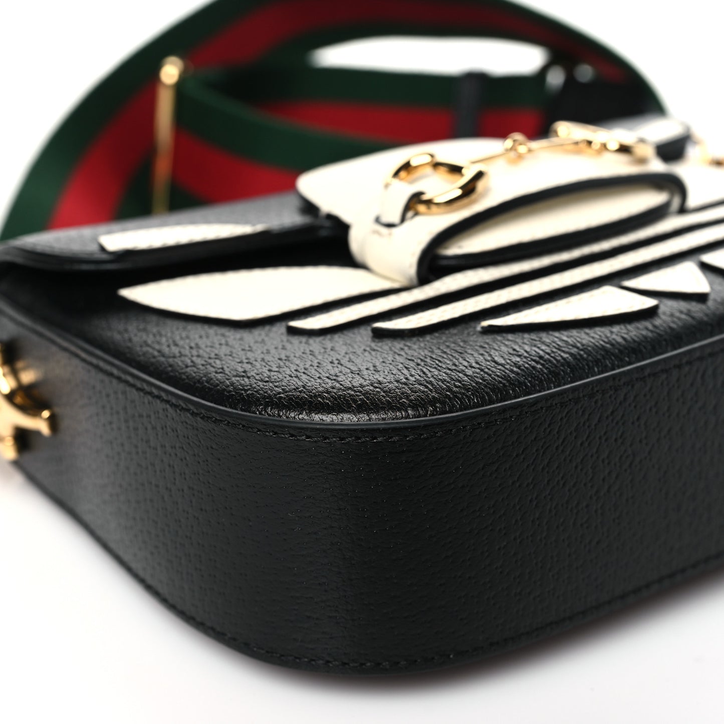 X ADIDAS Textured Dollar Calfskin Web Trefoil Mini Horsebit 1955 Shoulder Bag Black Off White