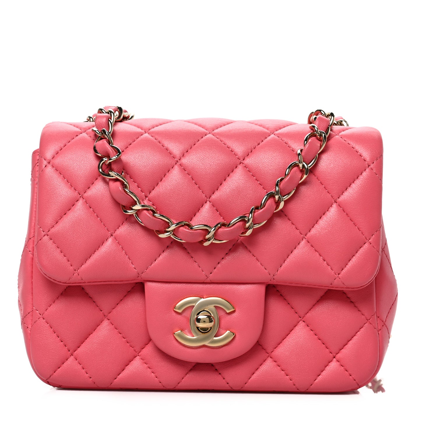 Lambskin Quilted Mini Square Flap Pink