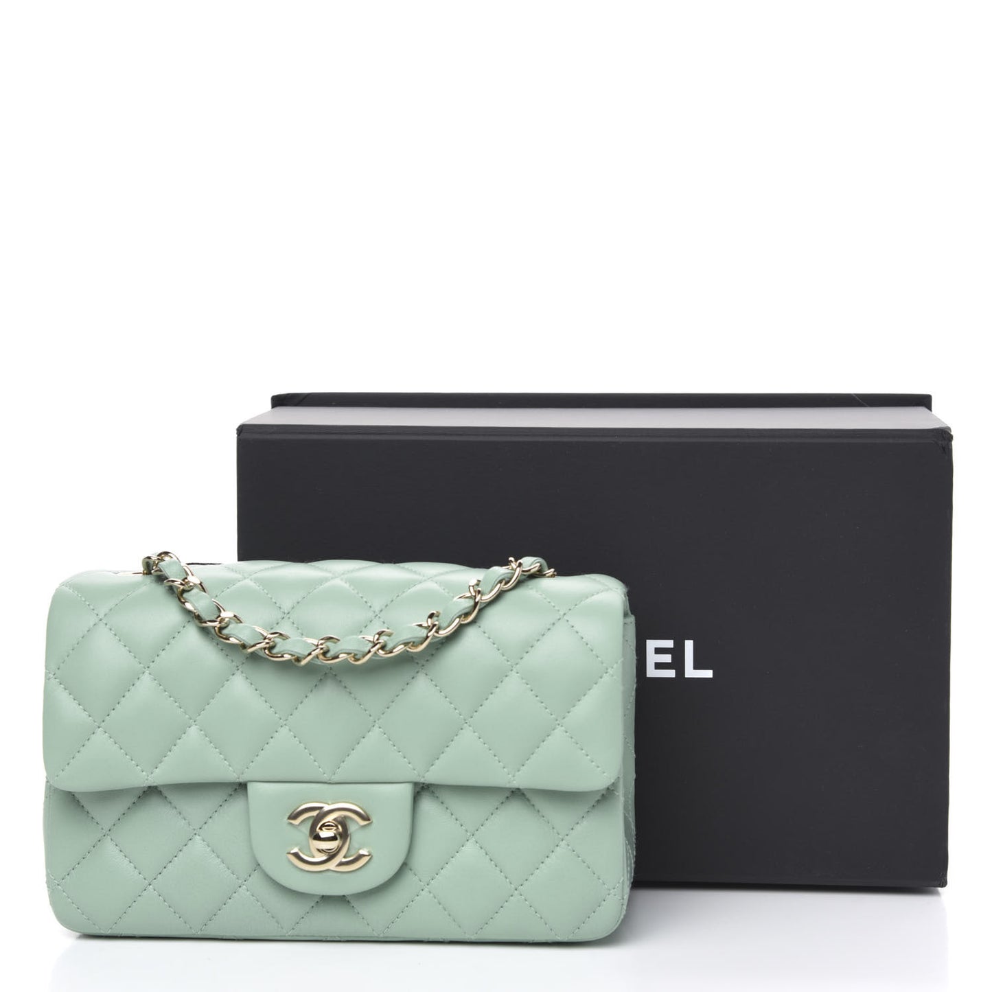 Lambskin Quilted Mini Rectangular Flap Light Green