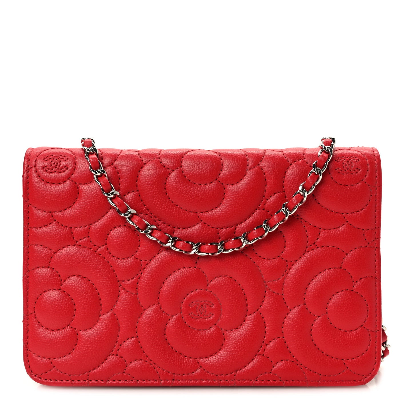 Caviar Camellia Embossed Wallet On Chain WOC Red