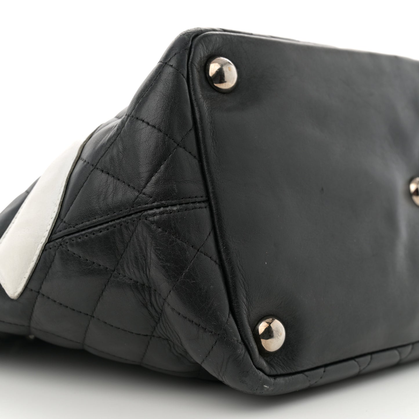 Calfskin Quilted Large Cambon Tote Black White