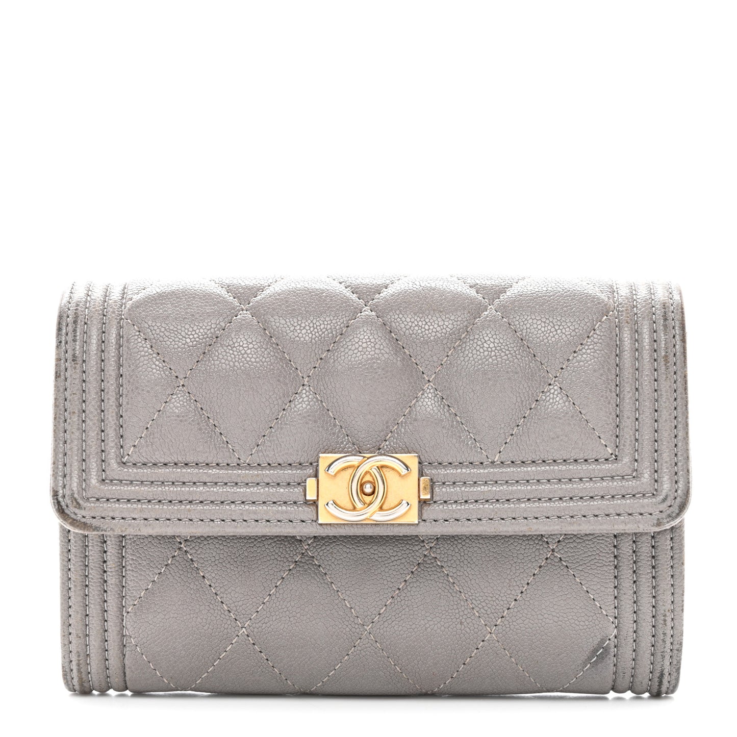 Caviar Quilted Medium Boy Flap Wallet Grey