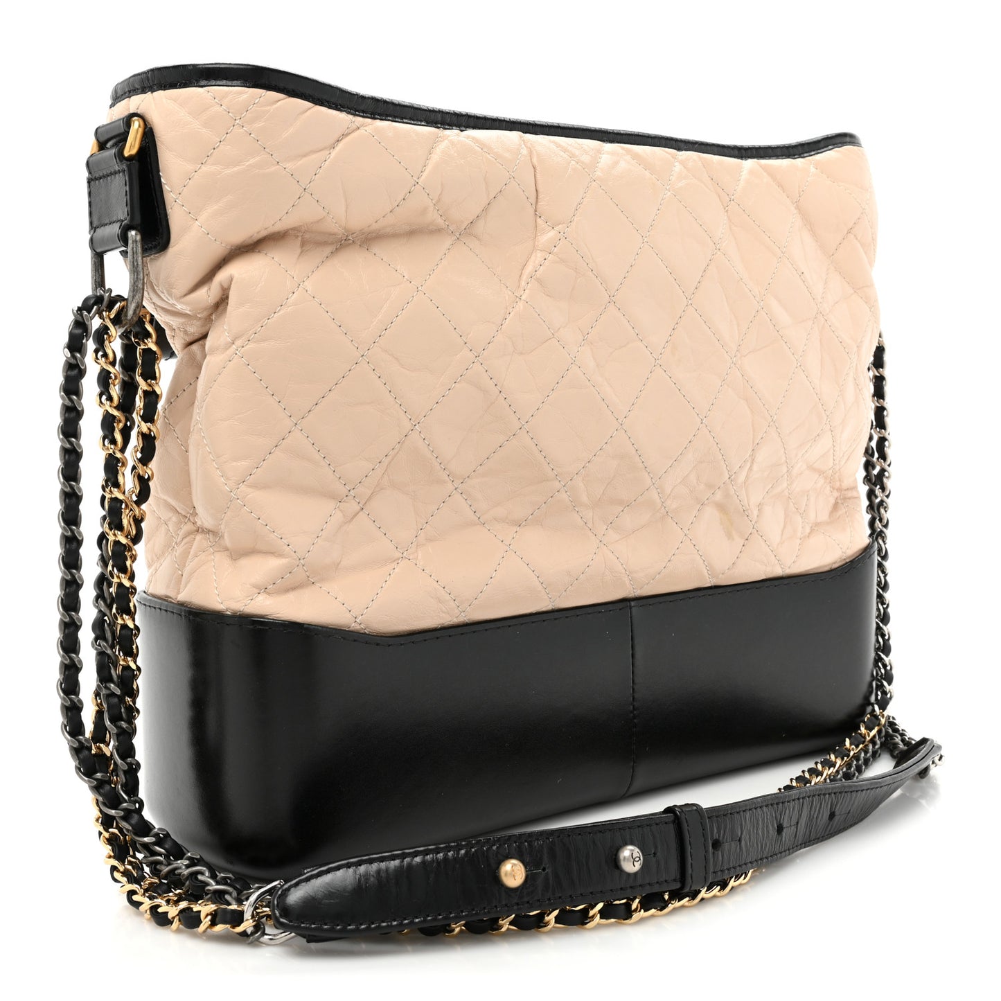 Aged Calfskin Quilted Large Gabrielle Hobo Beige Black