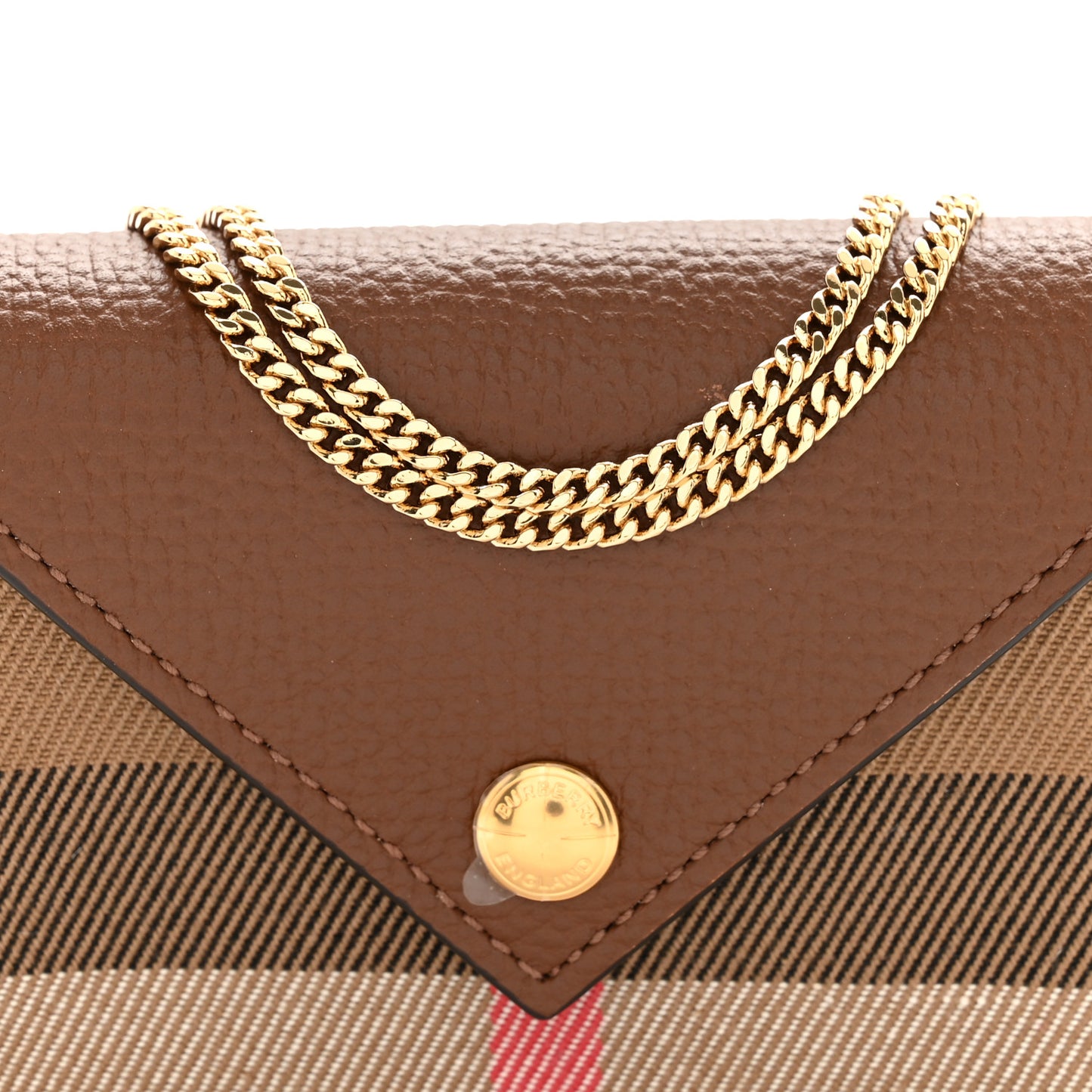 Grainy Calfskin Vintage Check Jade Card Case On Chain Tan
