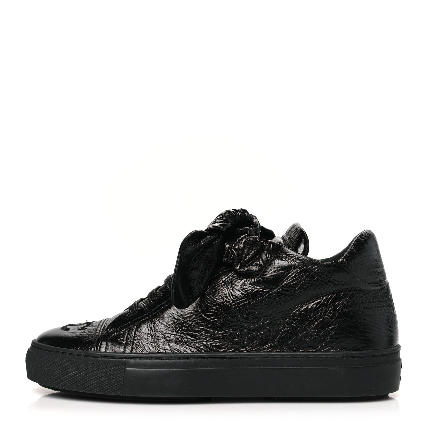 Chanel Crumpled Calfskin Womens CC Bow Sneakers 35.5 Black 1730692