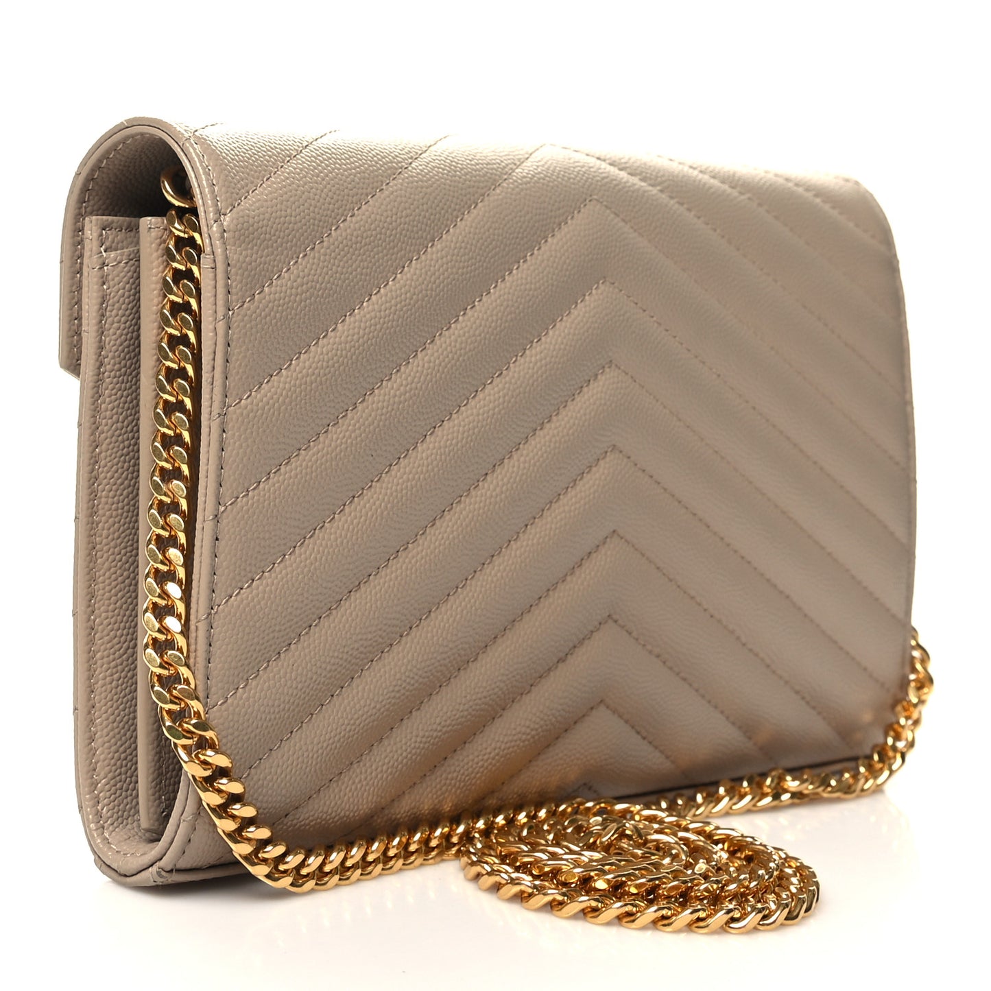 Grain De Poudre Matelasse Chevron Monogram Chain Wallet Dark Beige