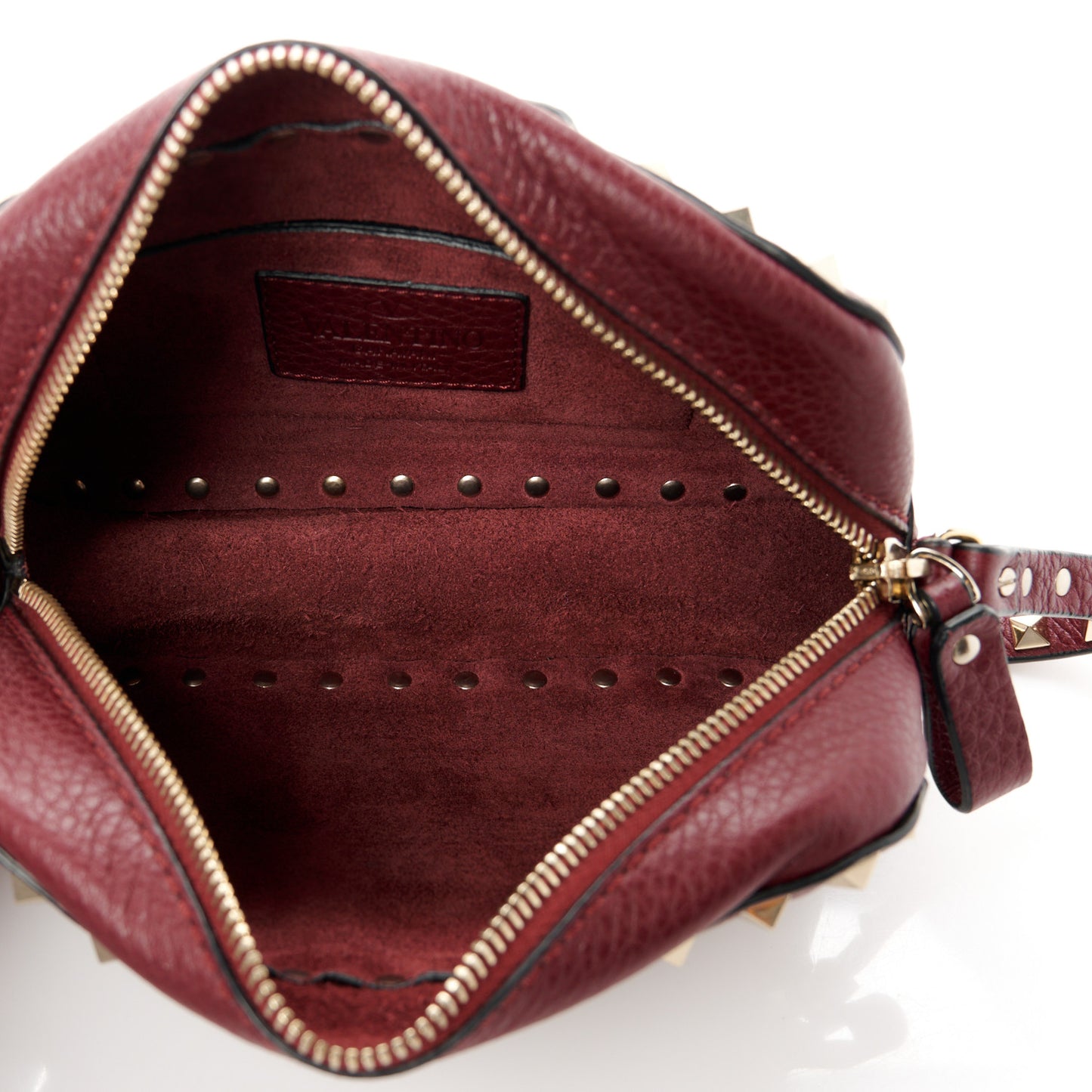 Calfskin Rockstud Camera Crossbody Bag Burgundy