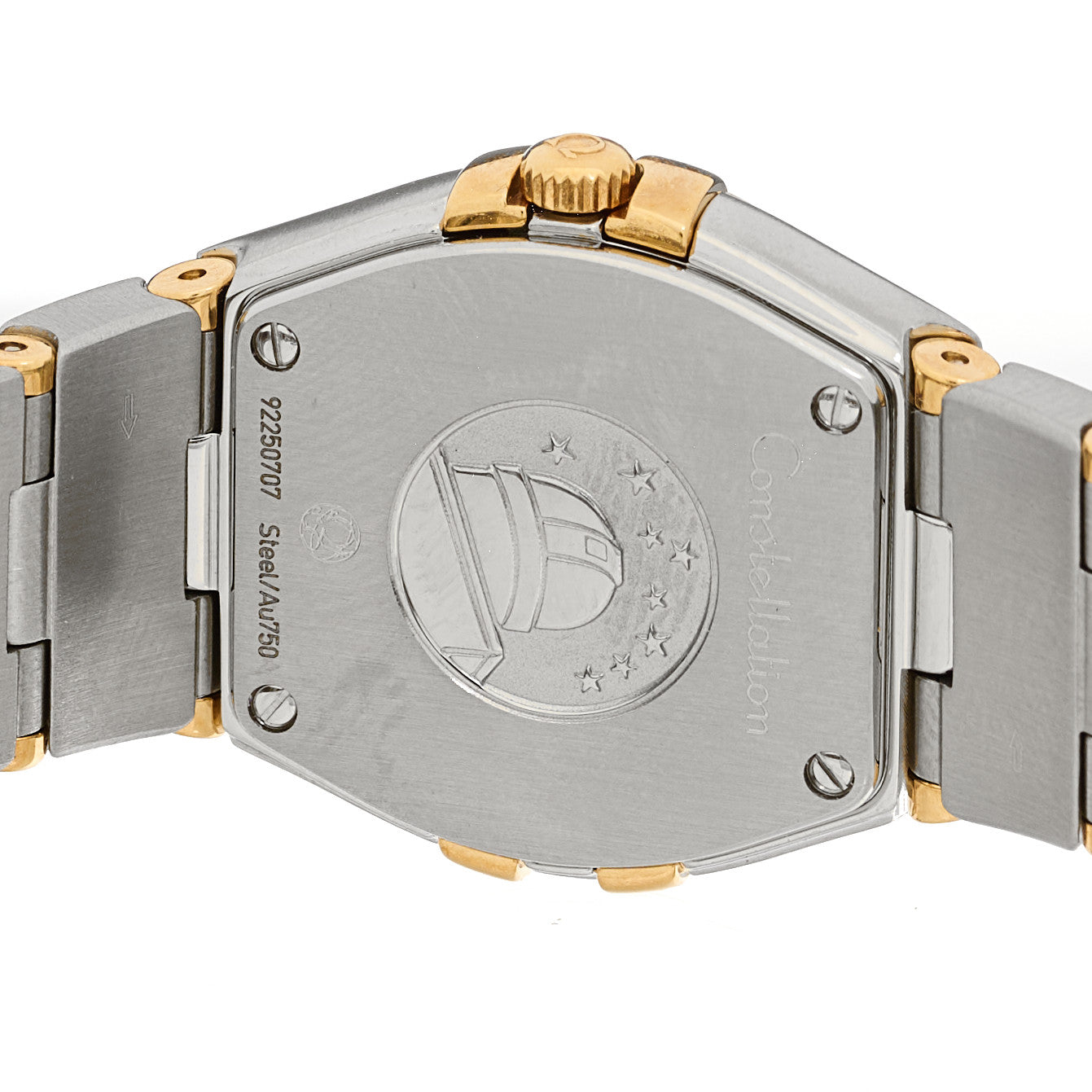 Stainless Steel 18K Yellow Gold Diamond Bezel Mother of Pearl 24mm Constellation Quartz Watch 123.25.24.60.05.001