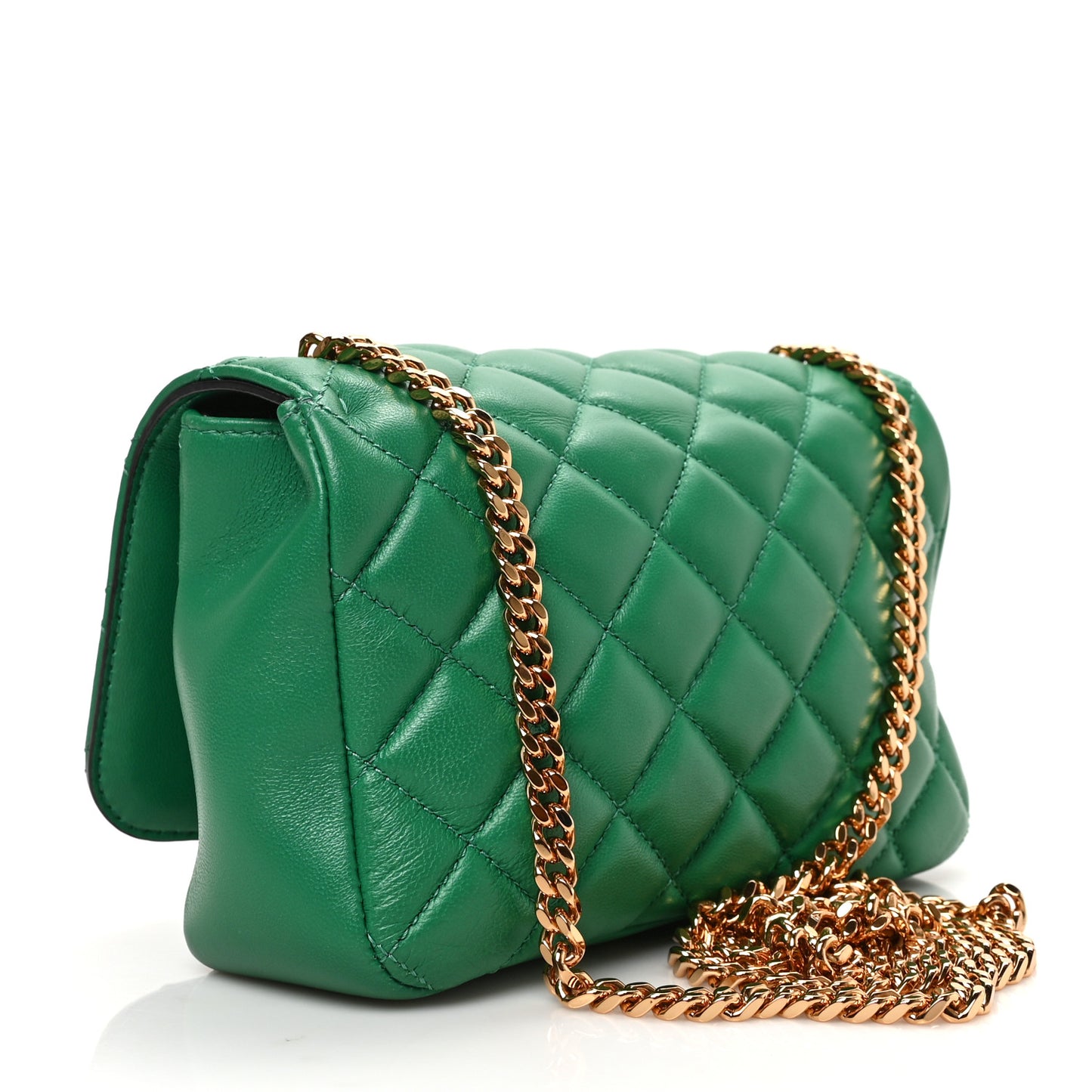 Nappa Quilted Small Medusa Chain Crossbody Green