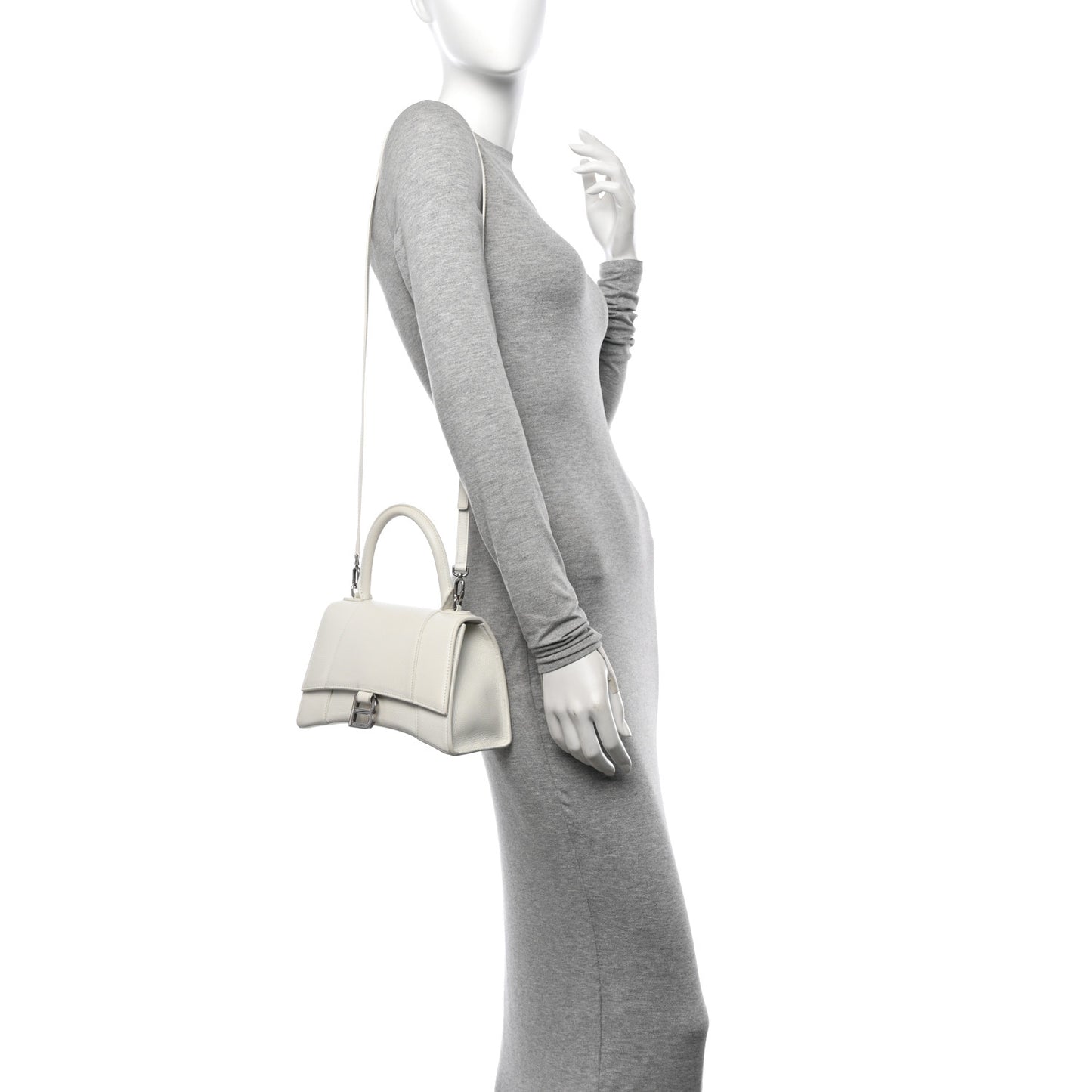 Grained Calfskin Small Hourglass Top Handle Bag White