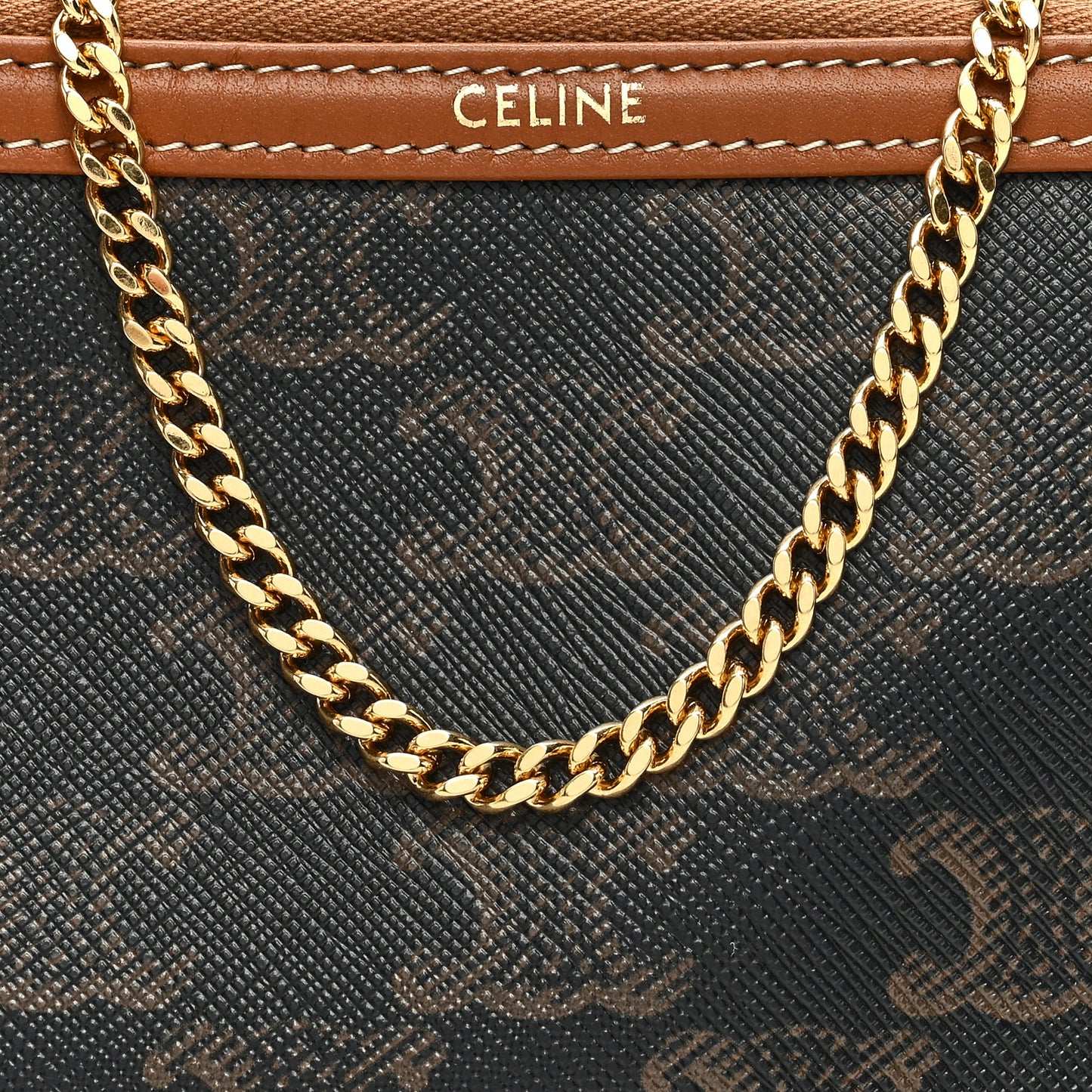 Triomphe Canvas Calfskin Mini Clutch on Chain Tan
