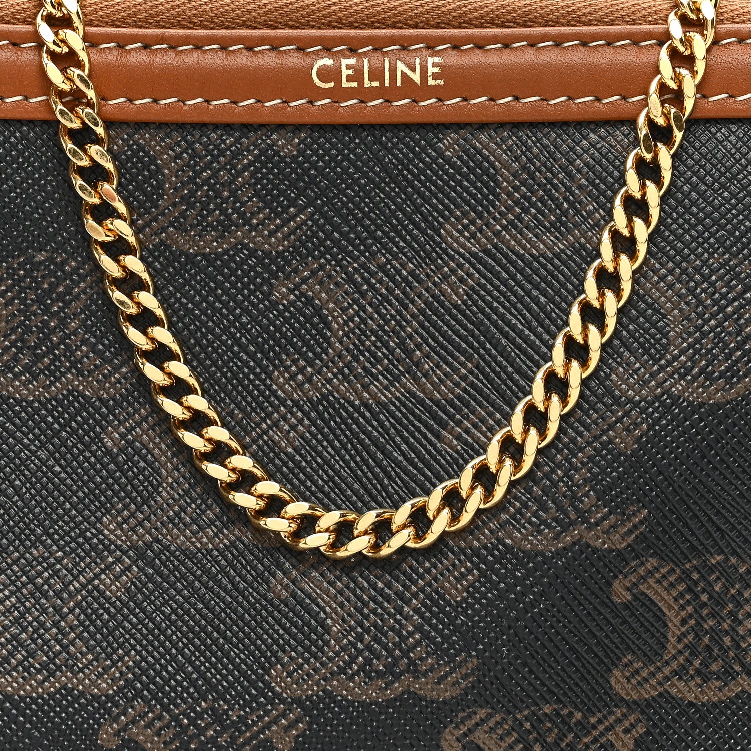 Celine Triomphe Canvas Calfskin Mini Clutch on Chain Tan 7 of 9