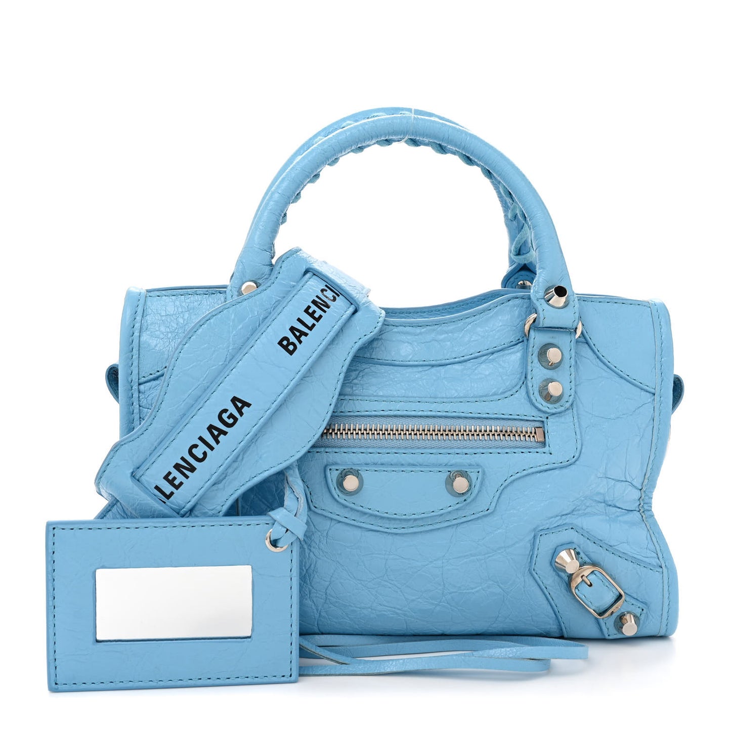 Agneau Classic Silver Hardware Mini City Logo Strap Baby Blue Black