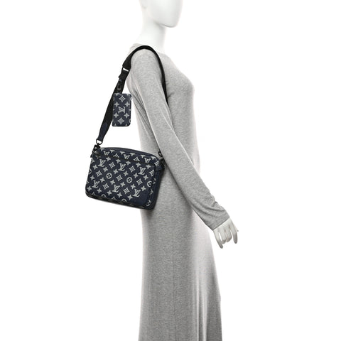 Calfskin Monogram Shadow Trio Messenger Navy White