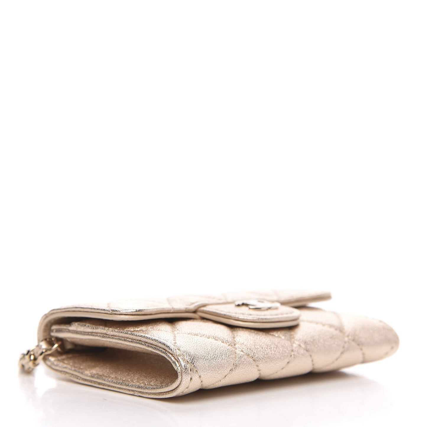 Metallic Lambskin Quilted Flap Chain Waist Bag Gold