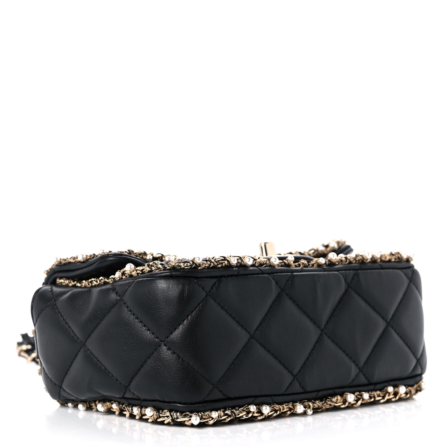 Lambskin Quilted Pearl Edge Mini Rectangular Flap Bag Black