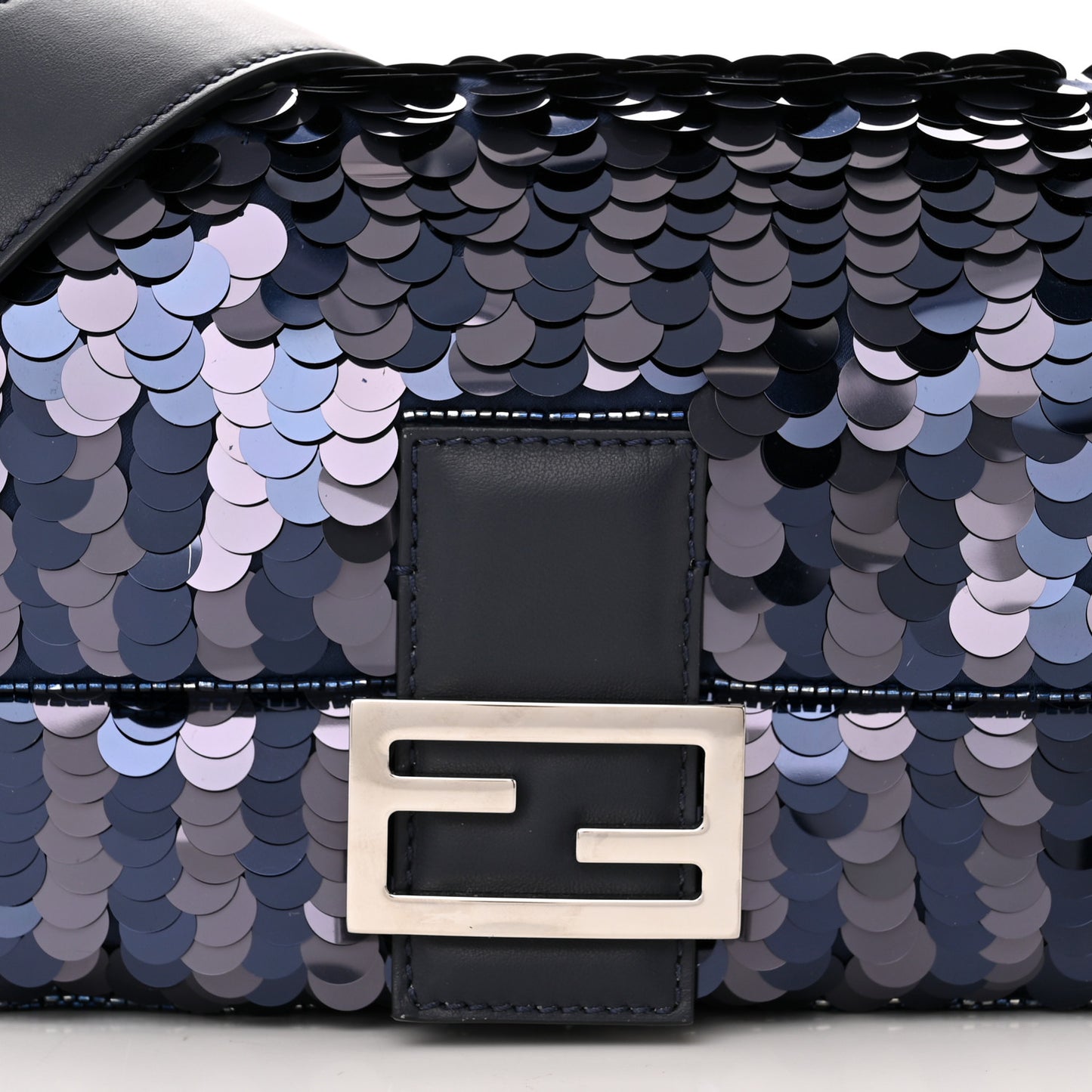 Sequin Paillettes Vitello Grace Striped Baguette Dark Blue Lunai