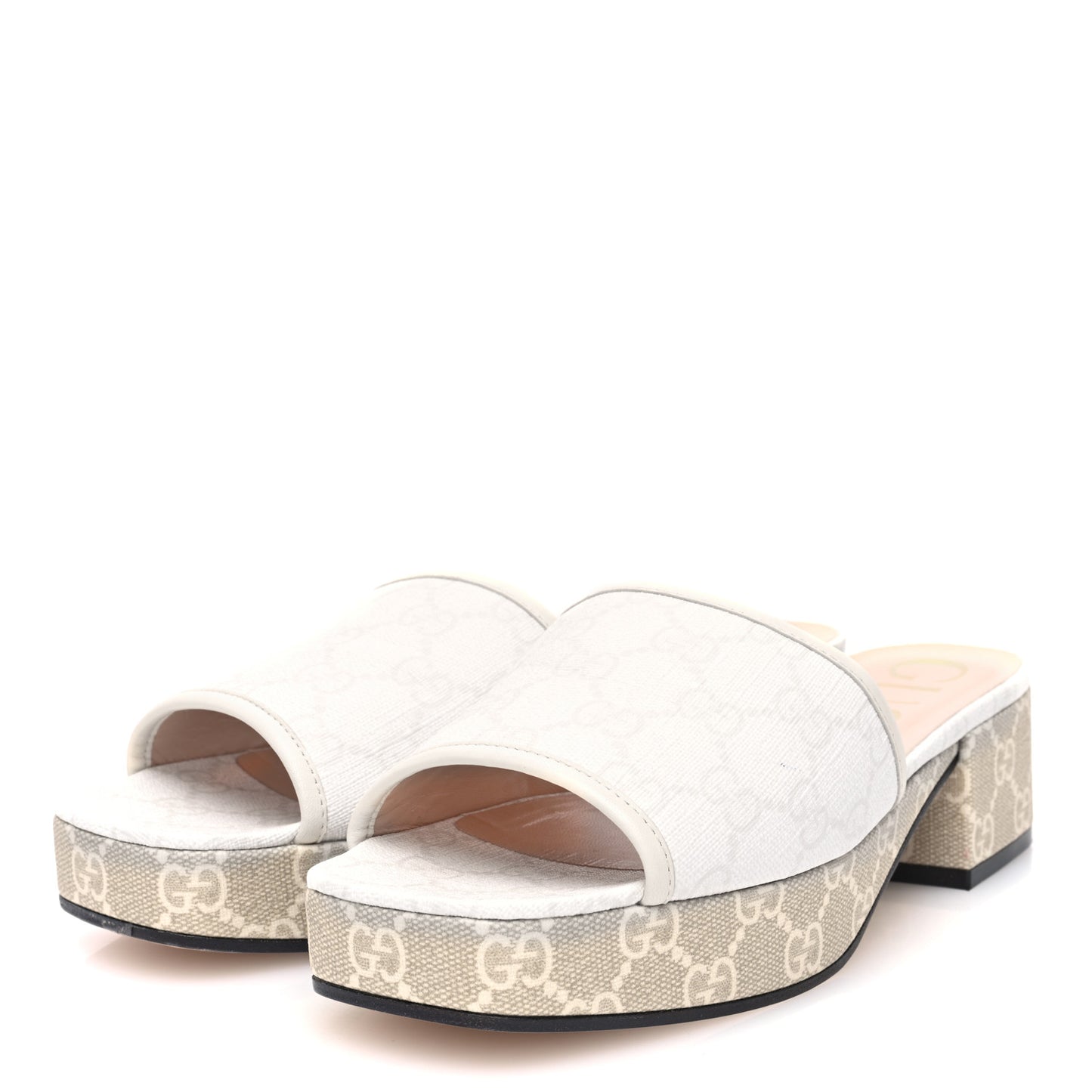 GG Supreme Monogram Malaga Kid Platform Mule Sandals 37 White Mystic White