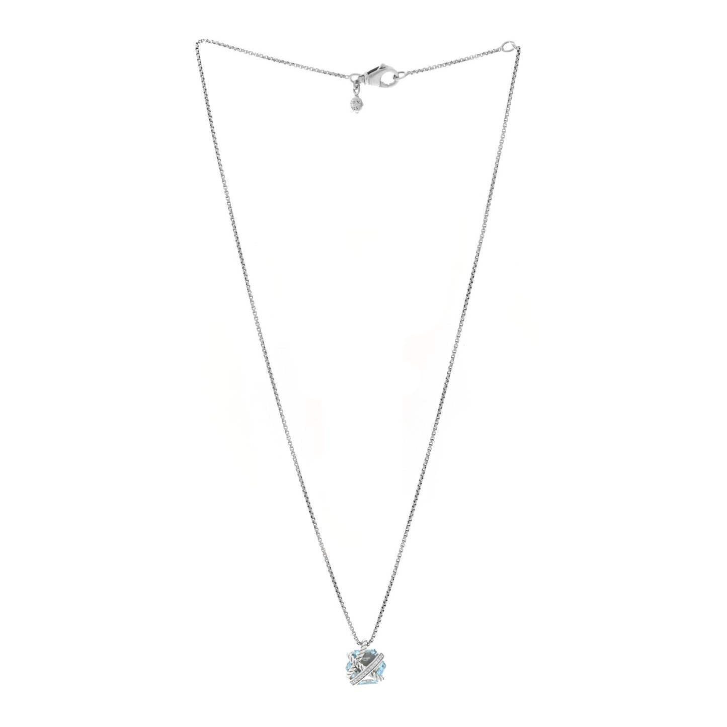Sterling Silver Diamond Blue Topaz 10mm Petite Cable Wrap Pendant Necklace