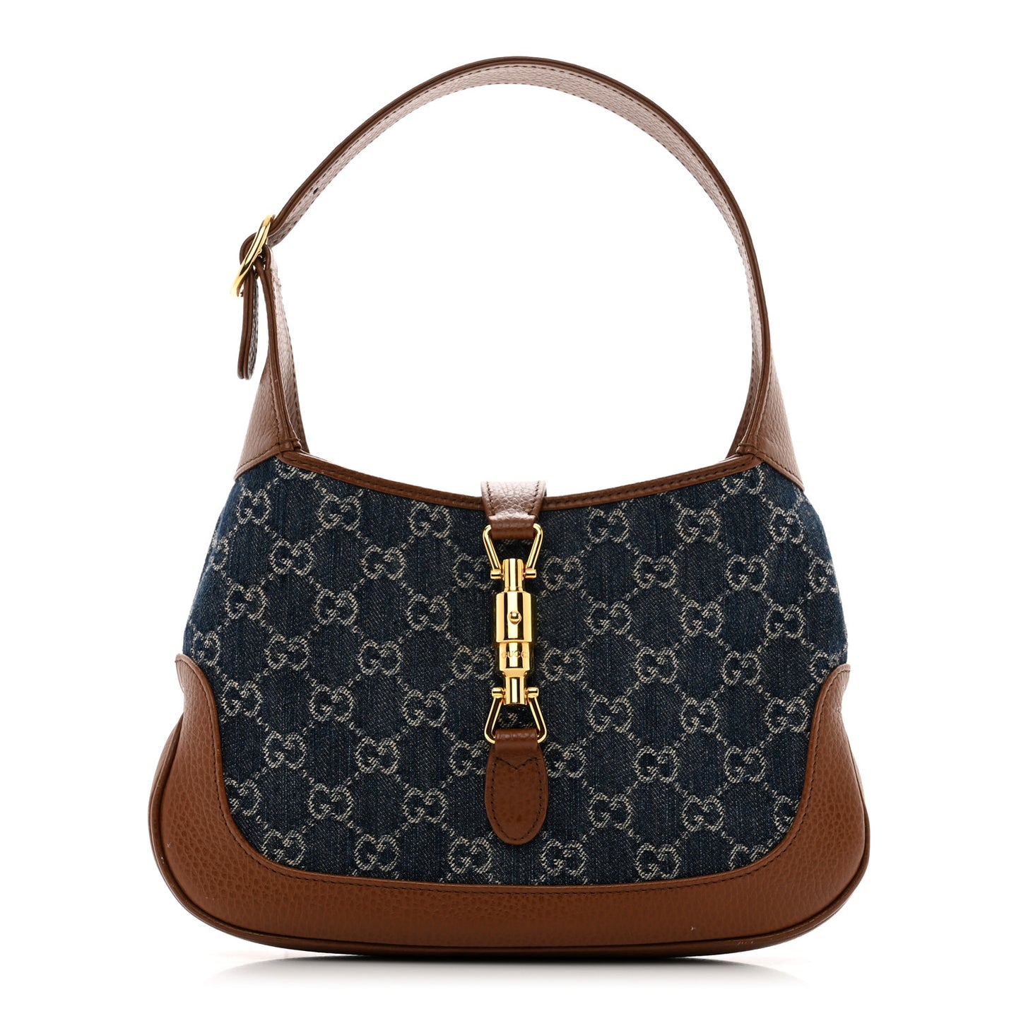 New Denim GG Monogram Calfskin Small Jackie 1961 Hobo Blue Tea Cuir