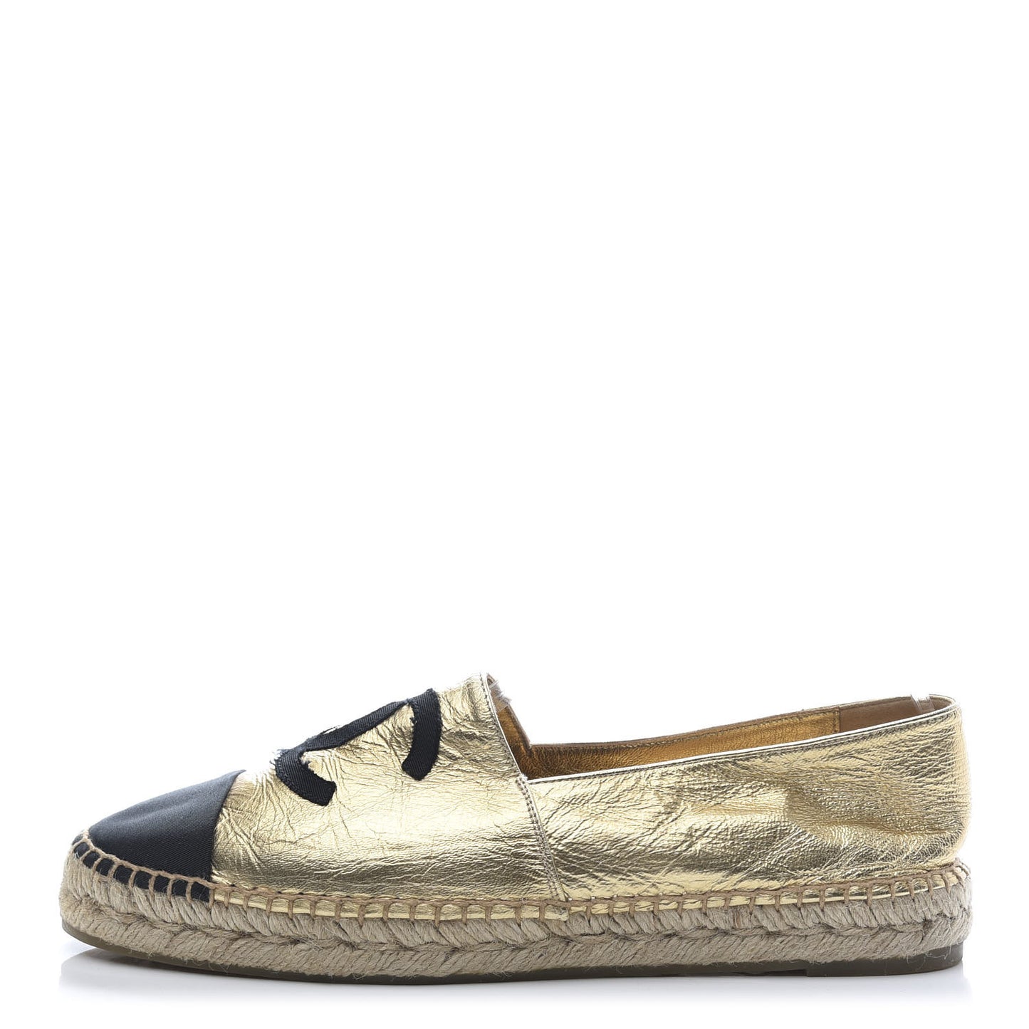 Laminated Lambskin Grosgrain CC Espadrilles 42 Gold Black