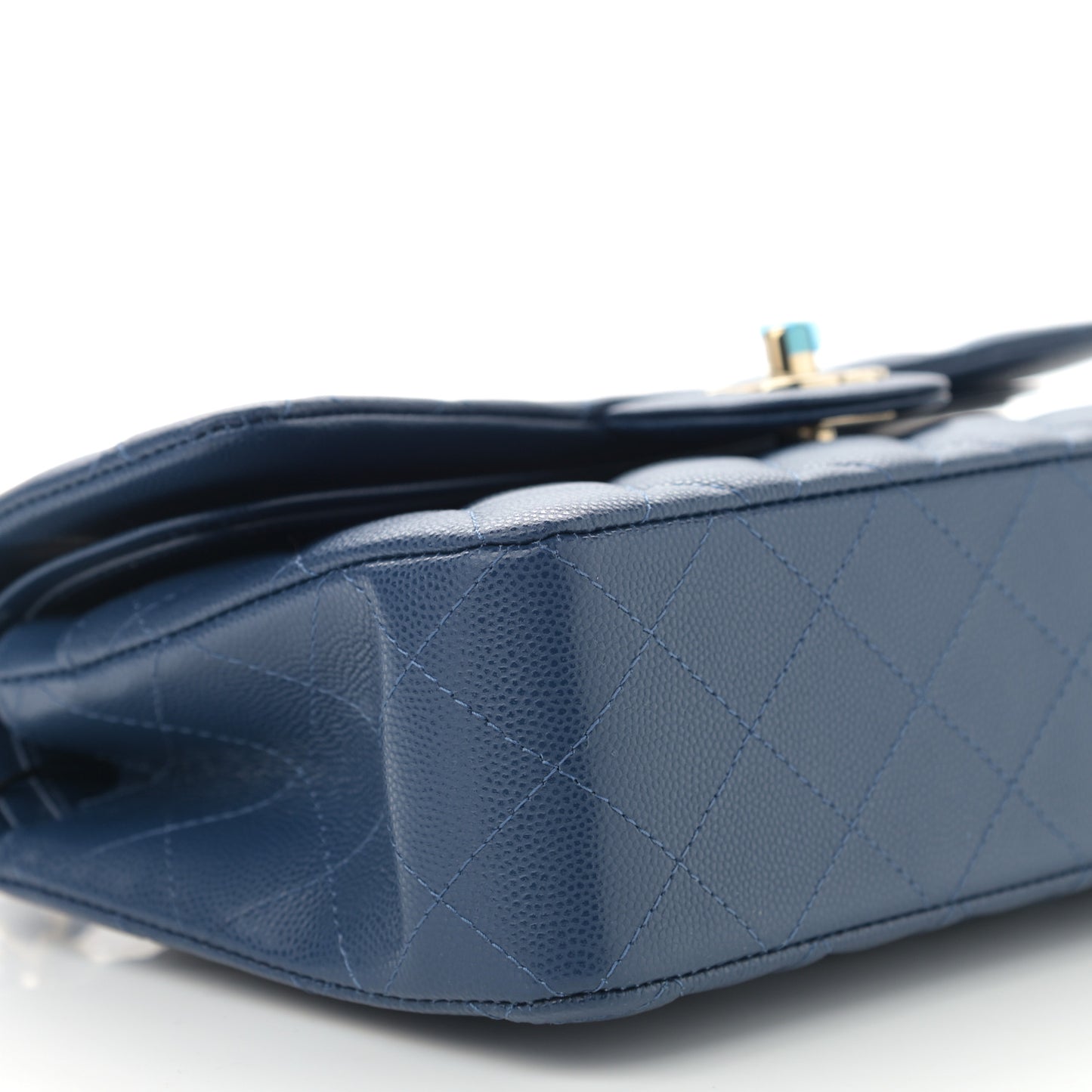 Caviar Quilted Small Double Flap Blue