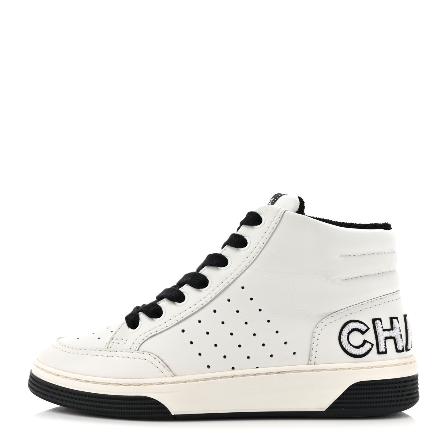 Calfskin Womens Logo High Top Sneakers 38 Black White