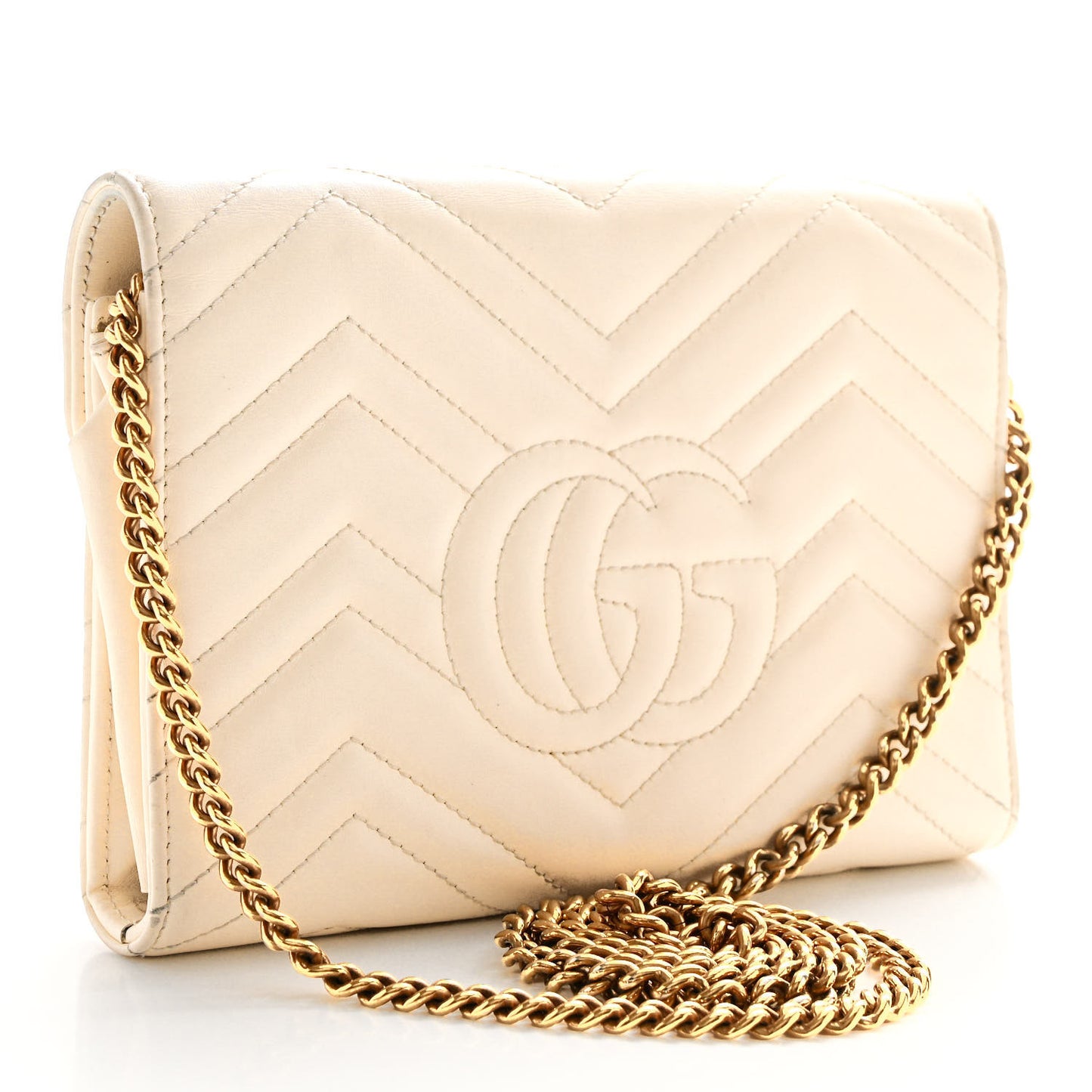 Calfskin Matelasse GG Marmont Chain Wallet Mystic White