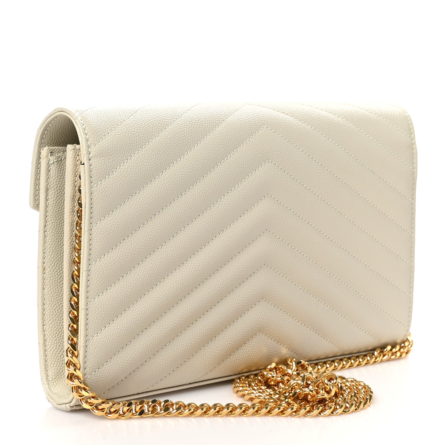 Saint Laurent Grain De Poudre Matelasse Chevron Monogram Chain Wallet Crema Soft 2 of 10