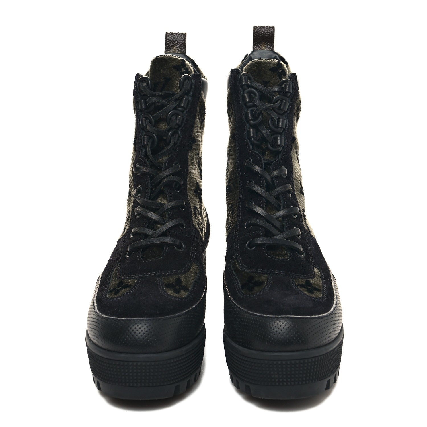 Louis Vuitton Velvet Calfskin Monogram Laureate Platform Desert Boots 37 Black Green 2 of 9