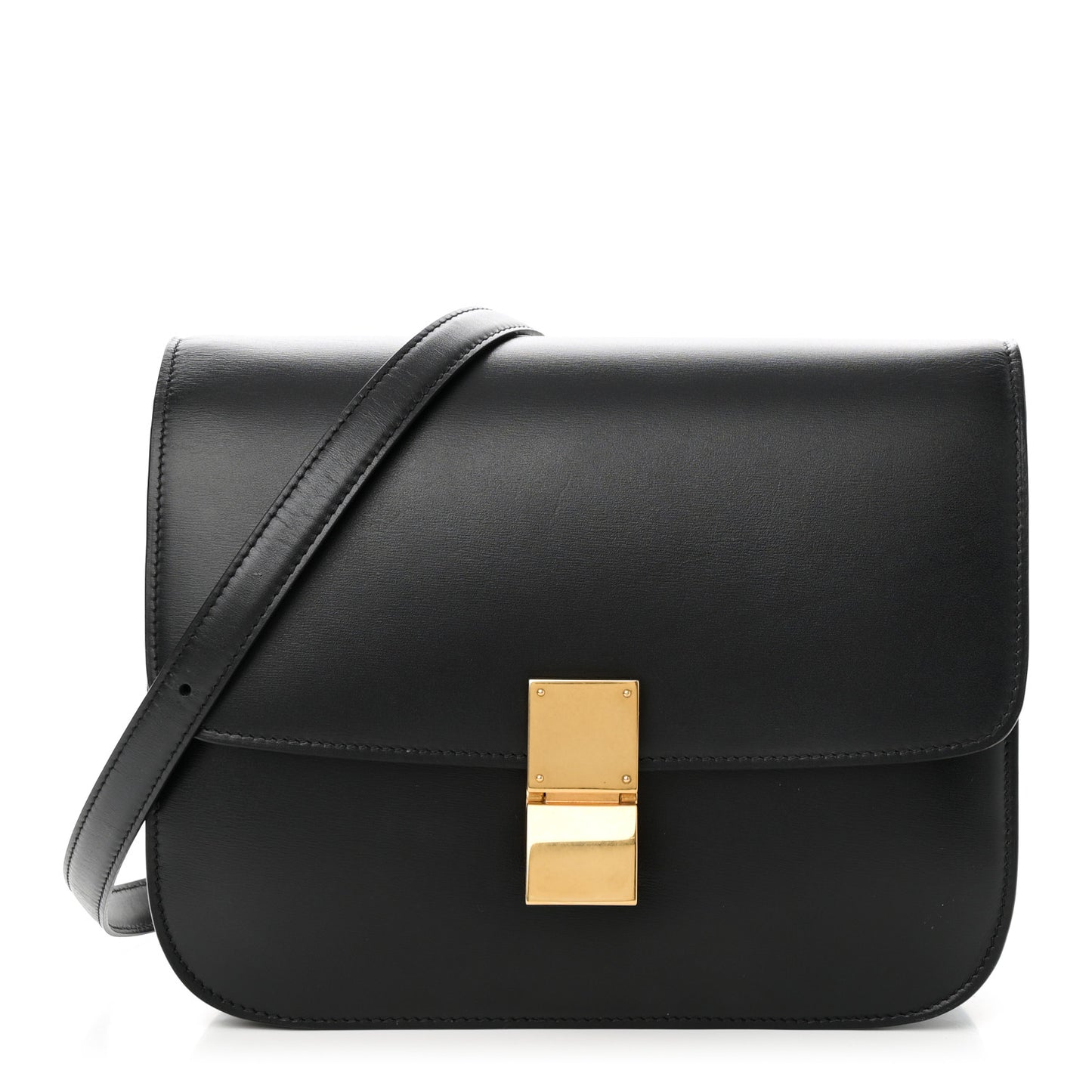 Box Calfskin Medium Classic Box Flap Bag Black