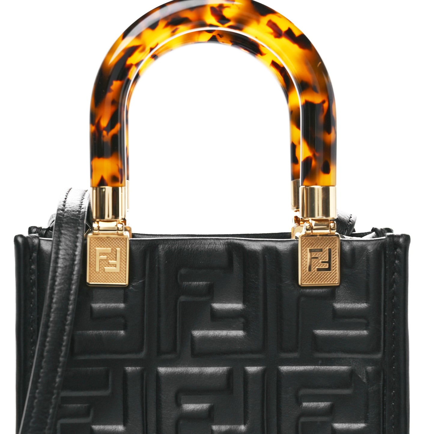 Vitello Plexiglass FF Embossed Mini Fendi Sunshine Shopper Tote Black
